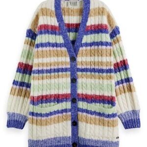 Women's Striped Cardigan with Blue Accents